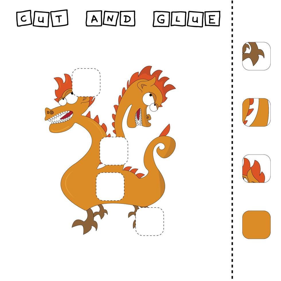 worksheet vector design, the task is to cut and glue a piece on bright monster.  Logic game for children.