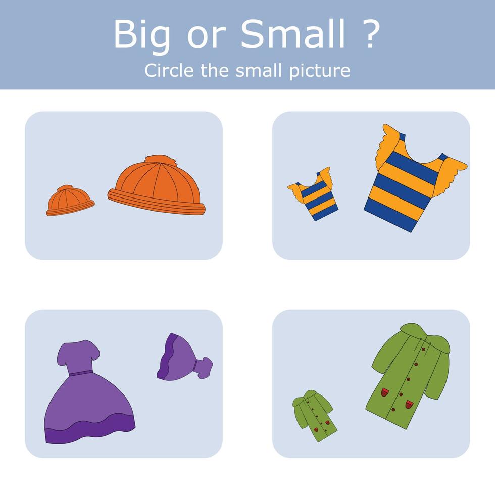 Match the clothes by size big or small. Children's educational game. vector