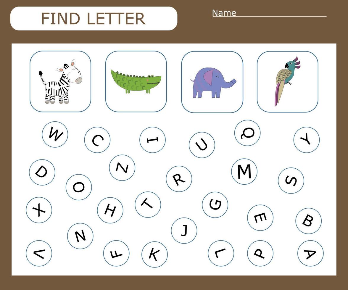 Find the first letter of the word  and connect. Educational game for children. vector