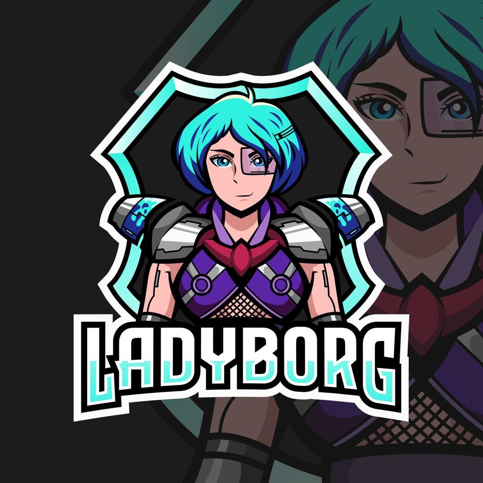 logotipo de la mascota de la dama cyborg vector