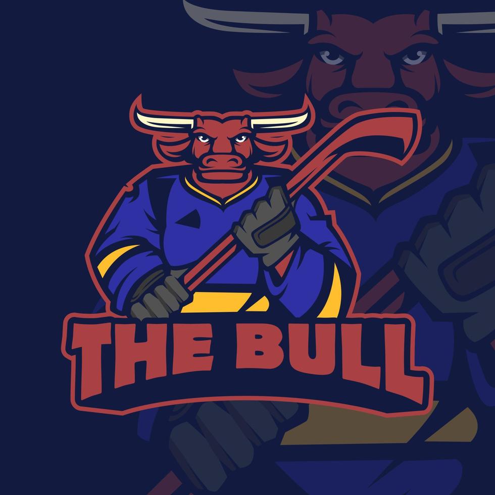 diseño del logotipo de la mascota del equipo de hockey toro vector