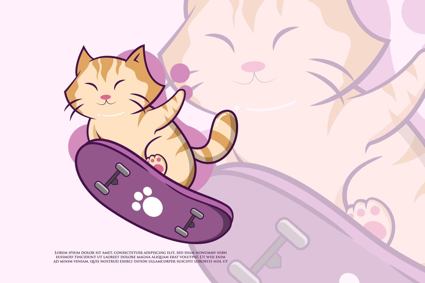 Cute Cat Skateboarding Illustration vector