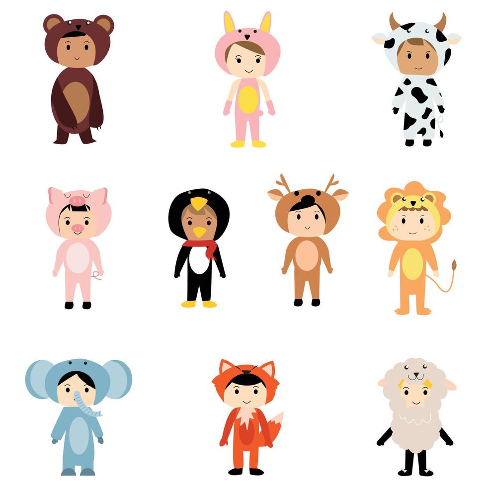 cute kid wearing animal costume cartoon clipart element for decoration in your artwork or