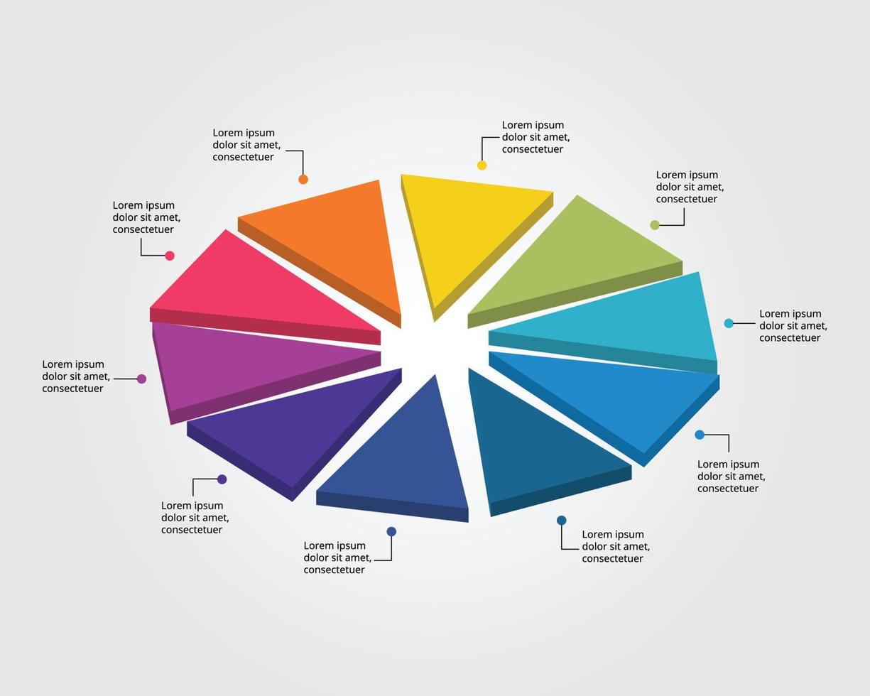 triangle template for infographic for presentation for 10 element vector