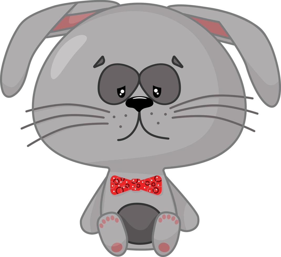 un triste conejo gris con corbata de moño. ilustración vectorial vector