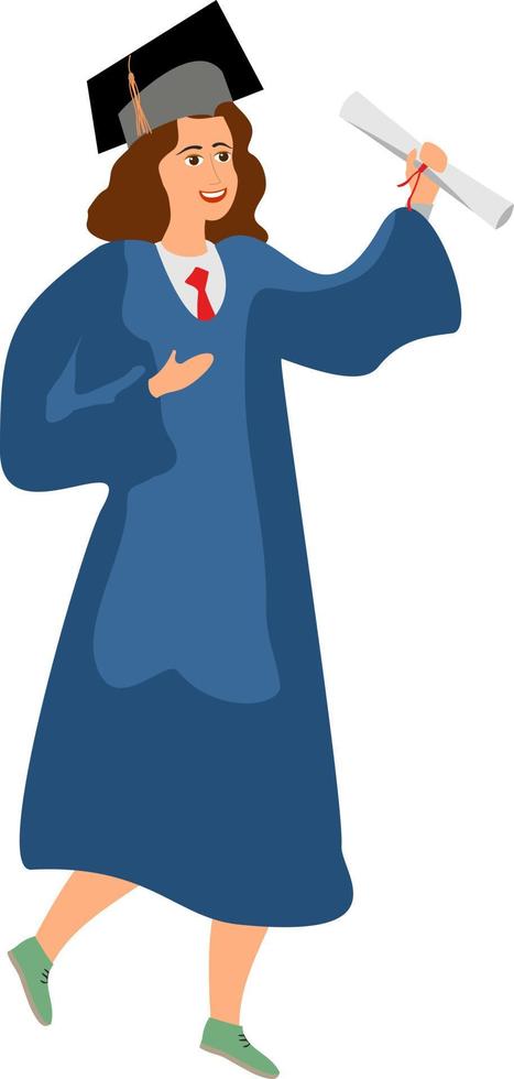 graduate student in robe with a diploma are happy. Graduation from College. University female graduate people. Vector illustration getting higher education