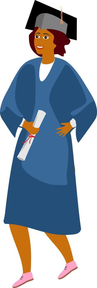 graduate student in robe with a diploma are happy. Graduation from College. University female graduate people. Vector illustration getting higher education