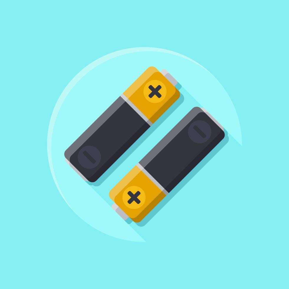 Vector illustration of a pair of batteries, items for electrical devices on a light blue background in a flat design style