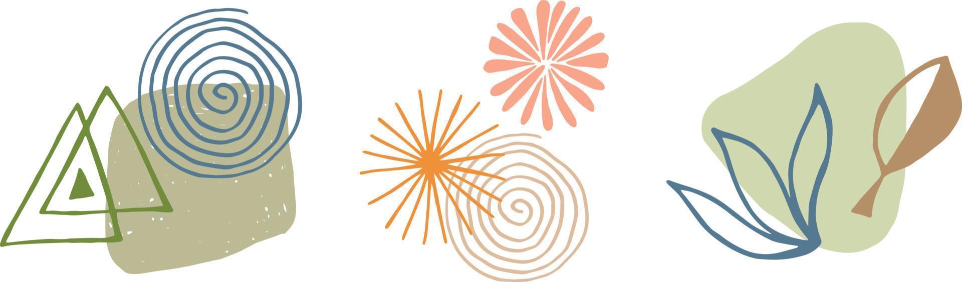Set of abstract collages for design of patterns, social networks, posts, stickers. Chaotic hand drawn illustrations vector