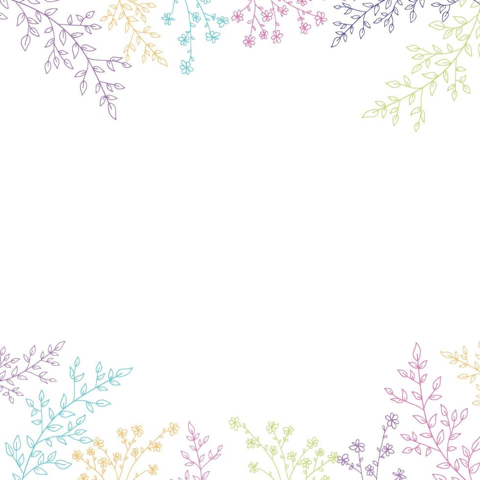 Abstract background colorful border flower and branch isolated white vector