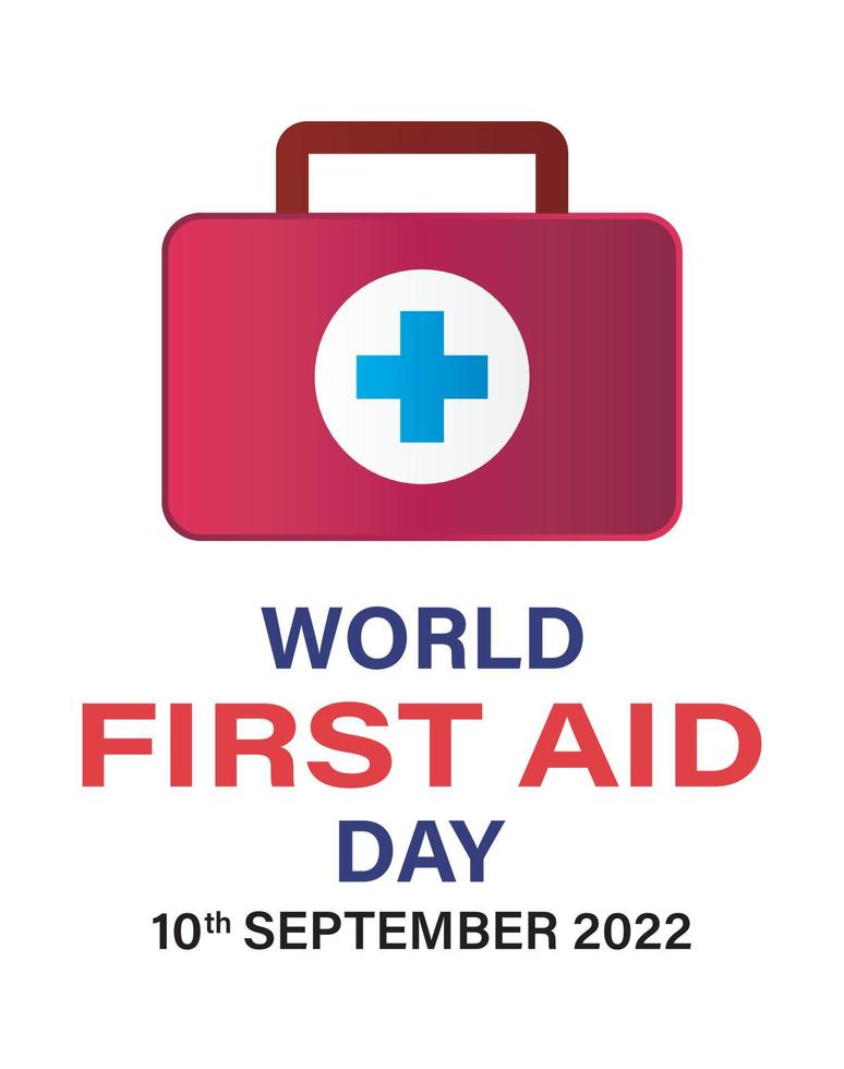 World First Aid Day Poster with First Aid Box. First Aid Sign Vector Illustration.