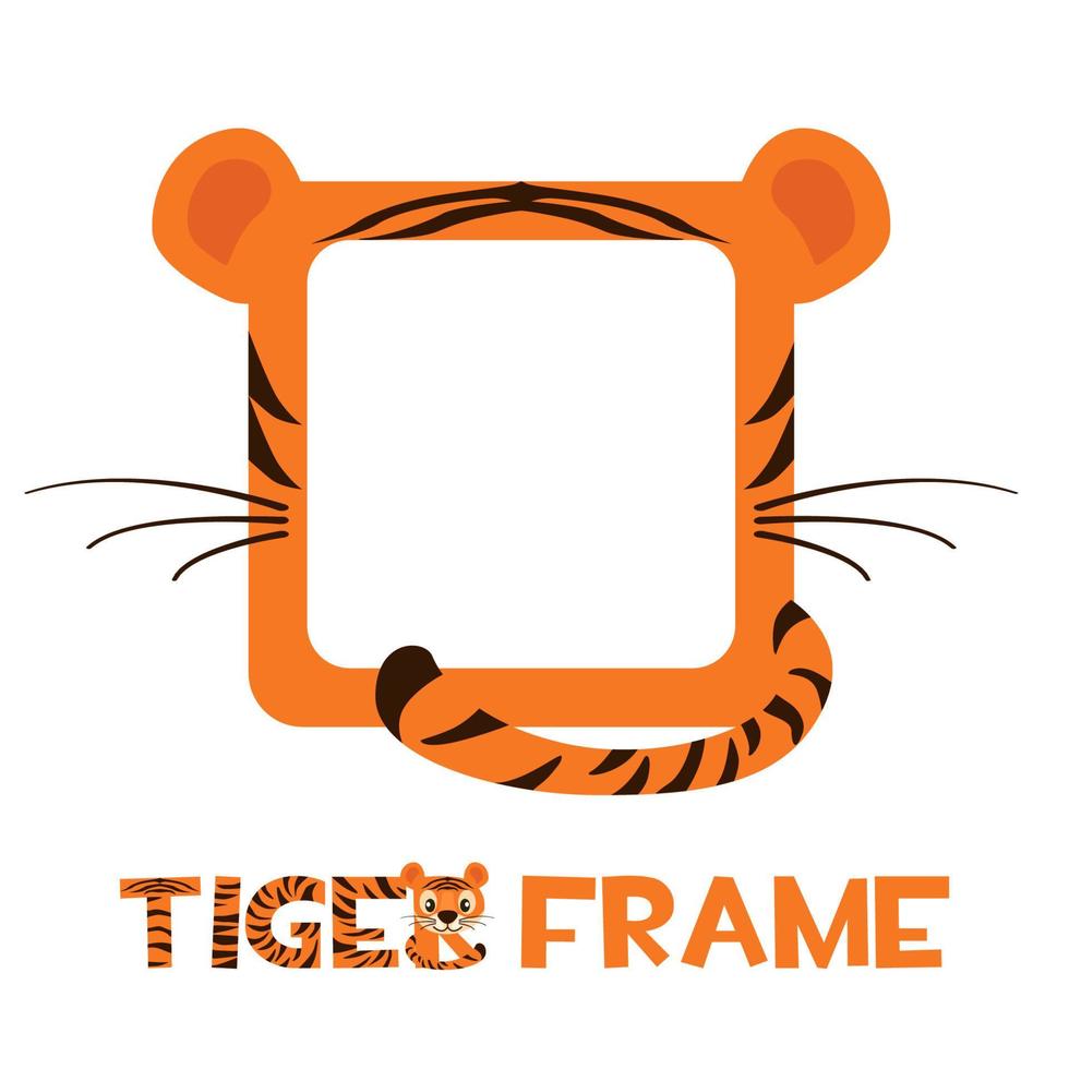 Avatar frame tiger, square animal template for game. Vector illustration cute cartoon empty tiger frame with ears and tail.