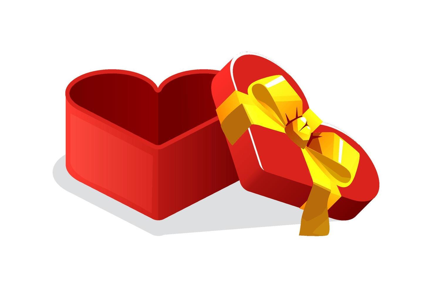 Caja de regalo con forma de corazón rojo abierto para juegos. ilustración vectorial caja vacía con elemento gráfico de arco. vector