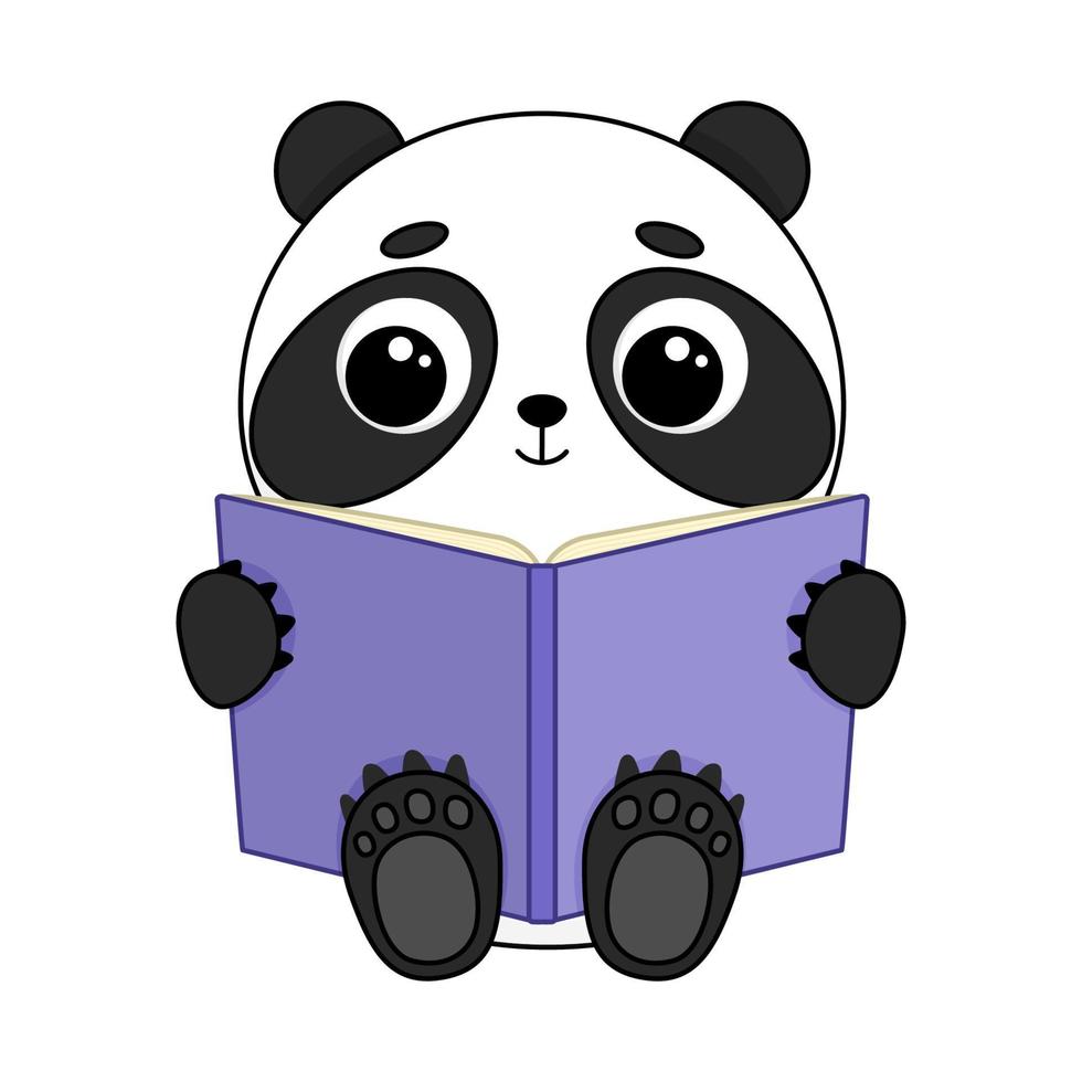 Lindo libro de lectura de panda de dibujos animados aislado sobre fondo blanco. ilustración vectorial vector