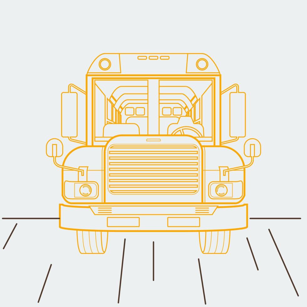 Editable Front View School Bus Vector Illustration in Outline Style for School and Education or Transportation Related Design