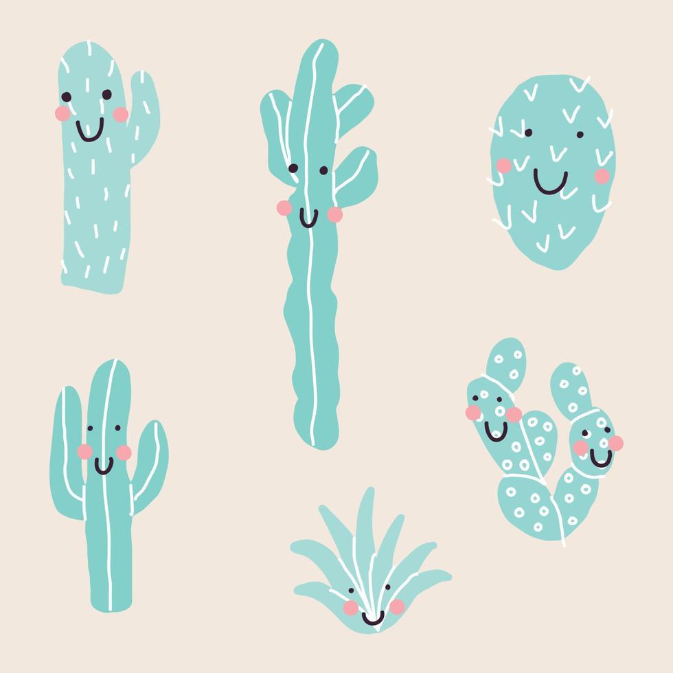 lindo cactus con caras vector