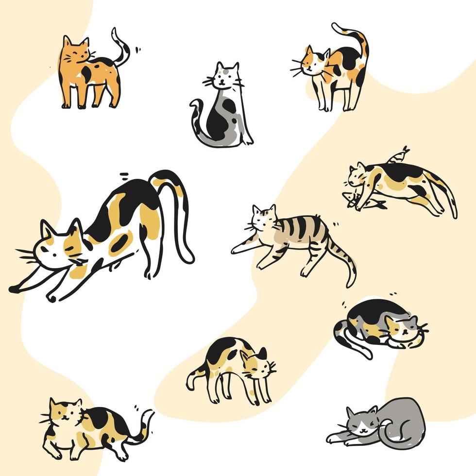 conjunto de ilustración de gato lindo vector