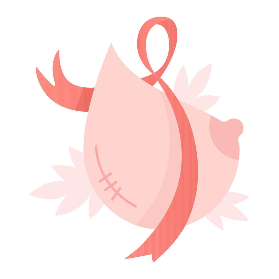 Women's breasts with a sutured incision in honor of breast cancer day vector