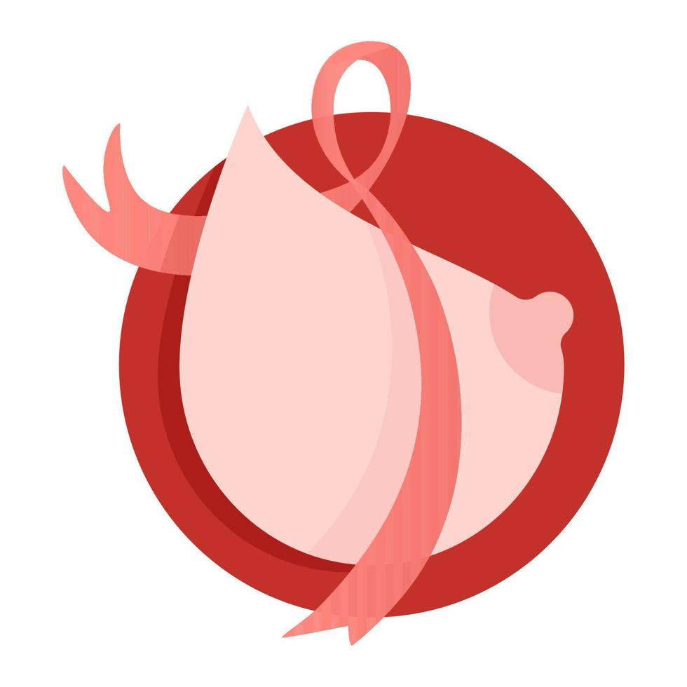 Beautiful female breasts on a red background and in a ribbon in honor of Breast Cancer Day vector