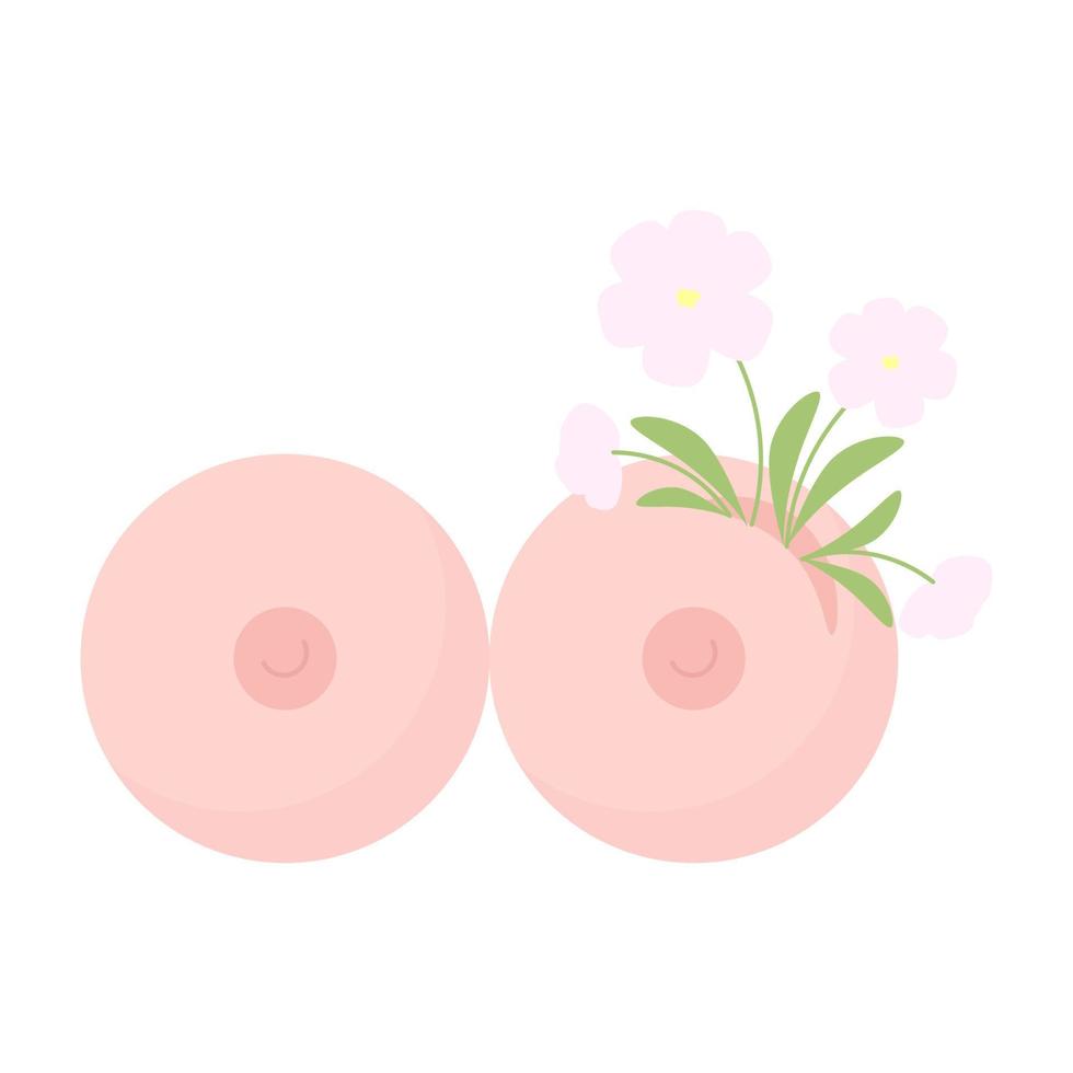 Women's breasts with a slit and flowers inside in honor of World Breast Cancer Day vector