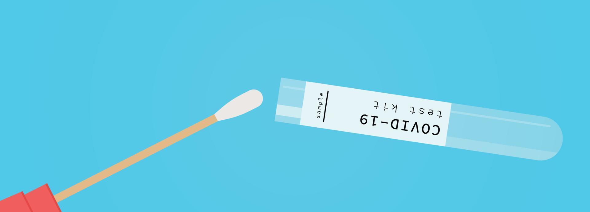 Vaccine bottle and coronavirus pandemic test flat vector illustration.