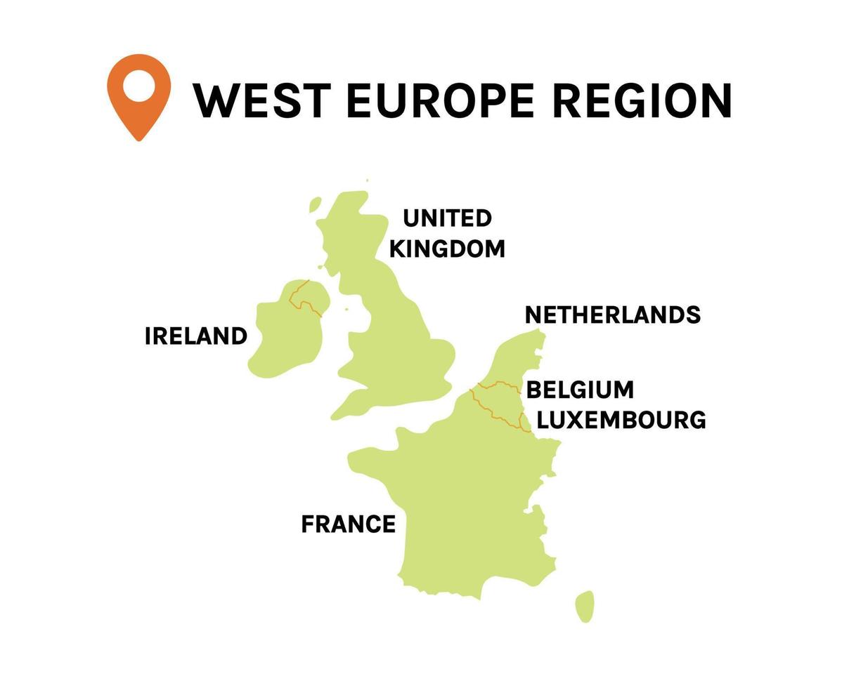 West Europe Region map and country flat vector illustration.