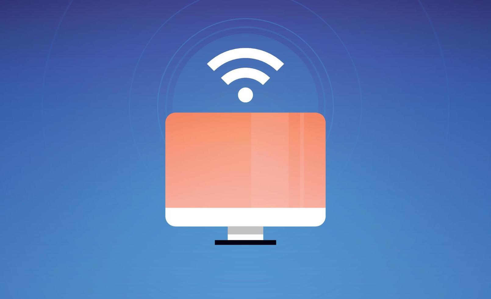 Monitor and wireless connection flat vector illustration.