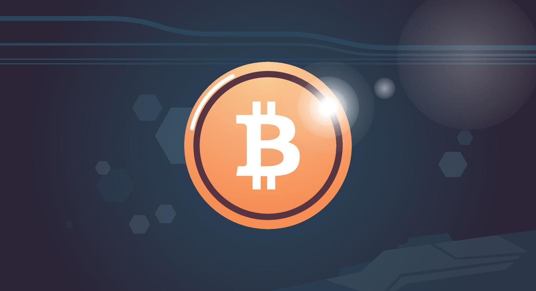 Bitcoin cryptocurrency concept and coin badge flat vector illustration.