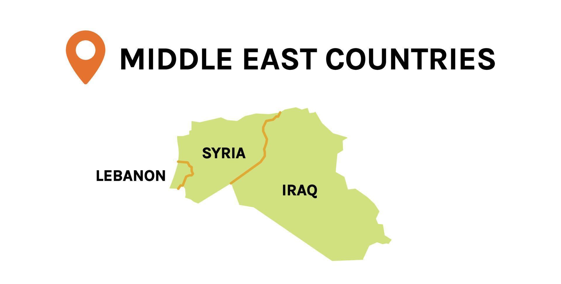 Middle East map and country flat vector illustration.