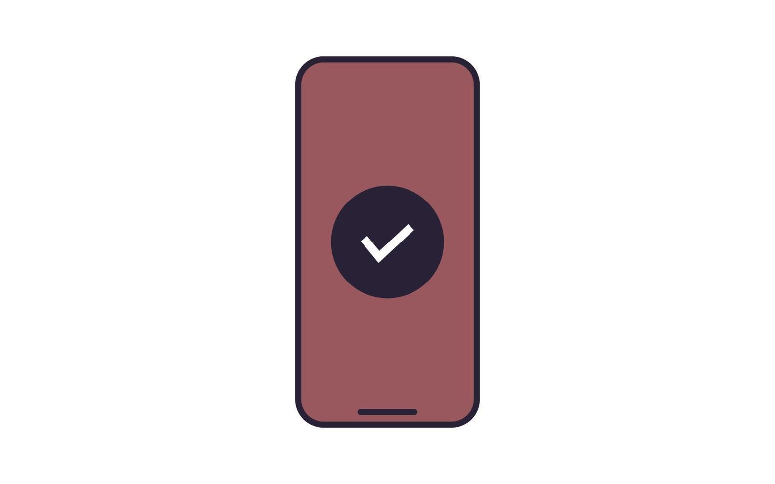 Check mark on smartphone and confirmation flat vector illustration.