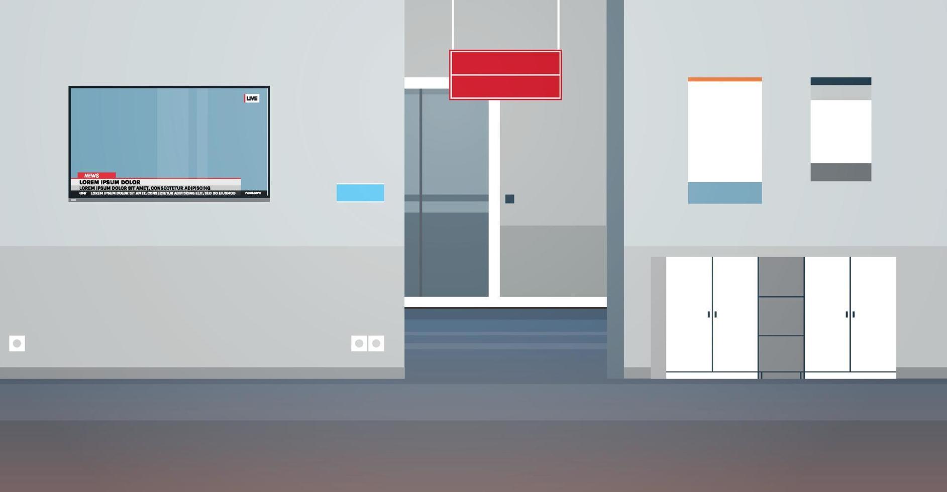 Corridor and open space modern interior design flat vector illustration.