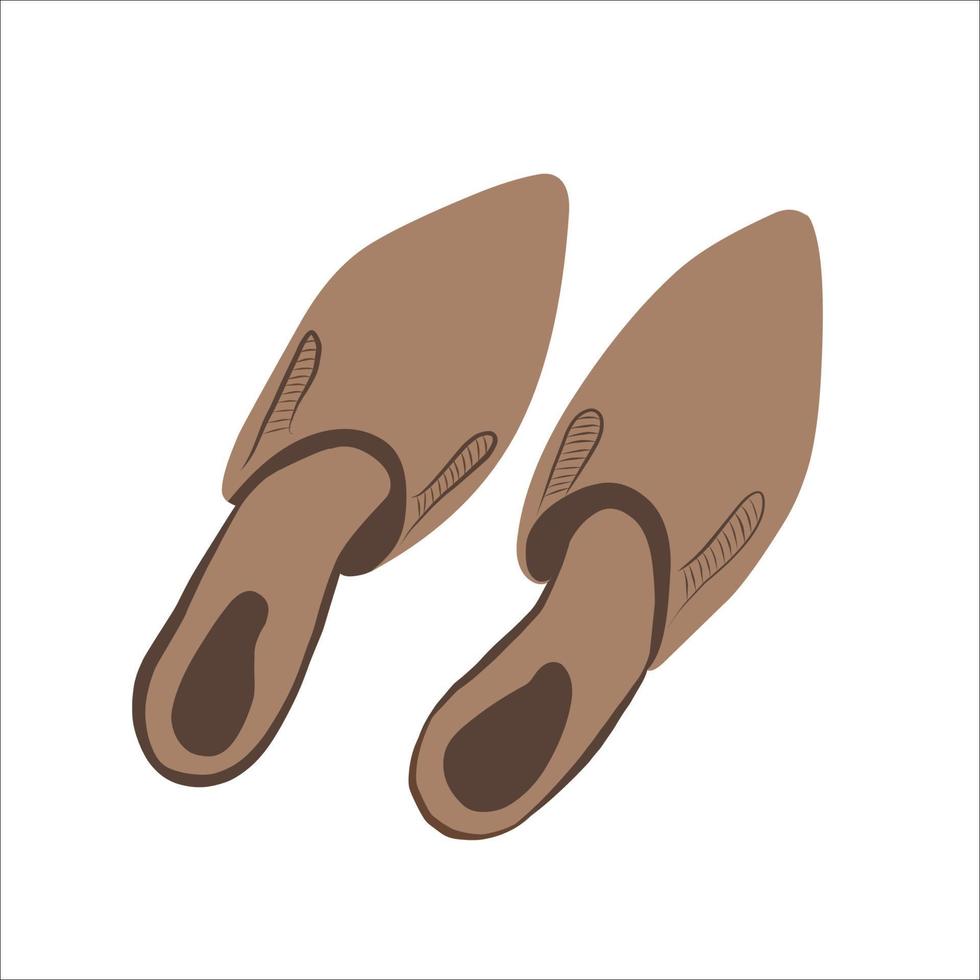 A pair of women's shoes with a pointed toe, highlighted on a white background. Mules for women. Elegant women's shoes. Color flat vector illustration of fashionable stylish slides