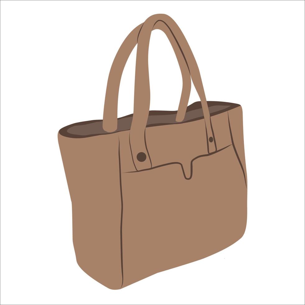 Color vector illustration of a woman bag. Elegant women's bag with handles. Leather bag female collection. Fashion girl concept drawn from the hand picture silhouette.