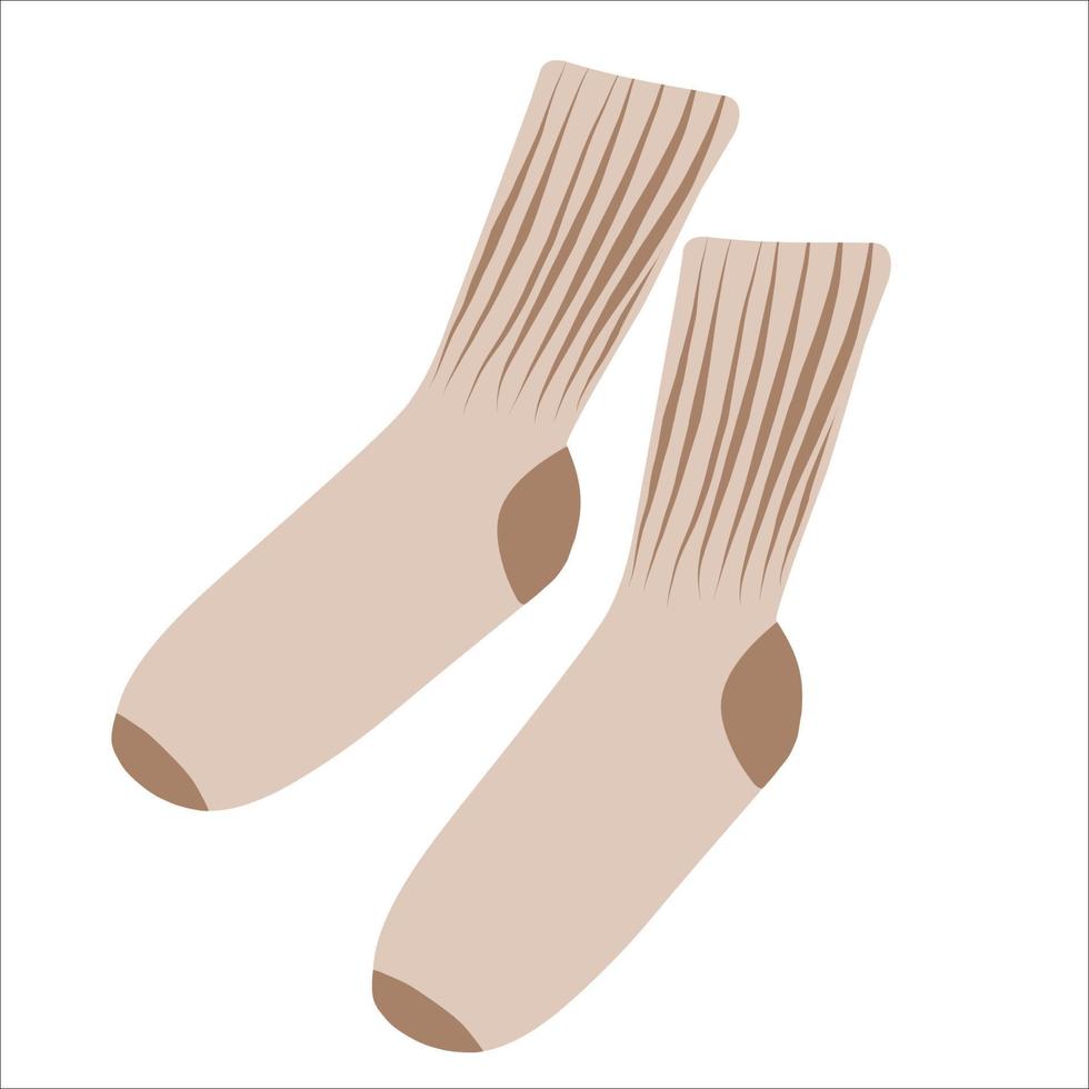 Beige socks. A warming accessory for cold weather. Hand-drawn. Vector illustration in a flat style, isolated on a white background.
