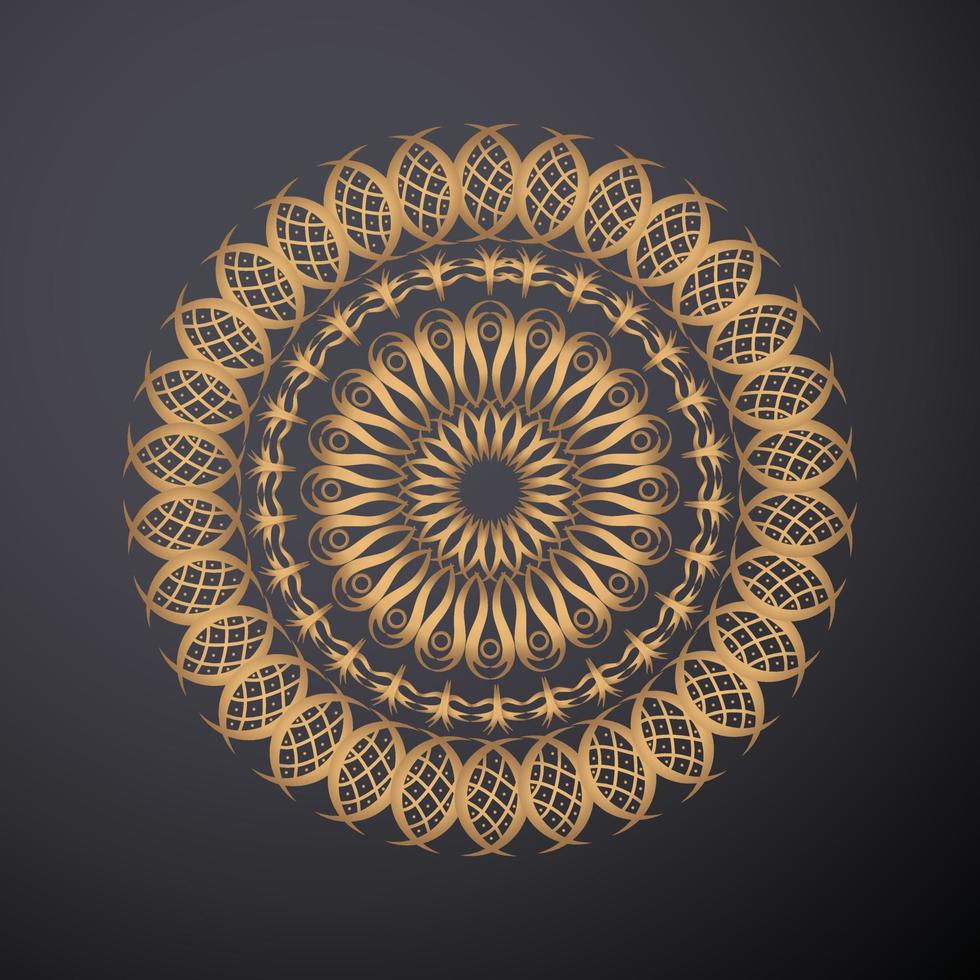 estampado de mandala bohemio, libro de color antiestrés, diseño de tatuajes oriental o indio, adorno islámico misterioso dibujado a mano para meditación o ilustración vectorial de yoga. color dorado vector