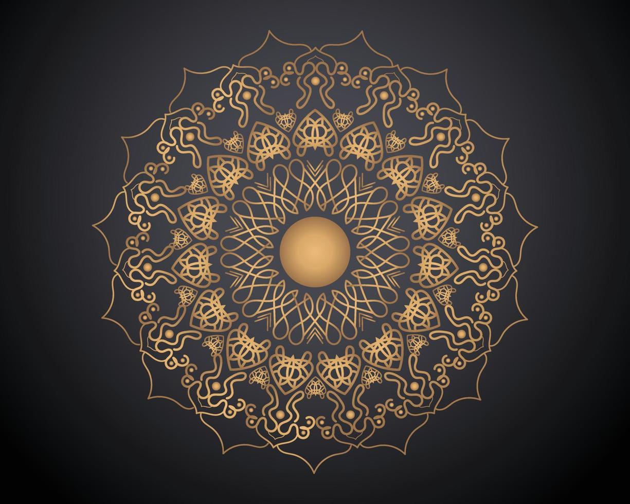 estampado de mandala bohemio, libro de color antiestrés, diseño de tatuajes oriental o indio, adorno islámico misterioso dibujado a mano para meditación o ilustración vectorial de yoga. color dorado vector