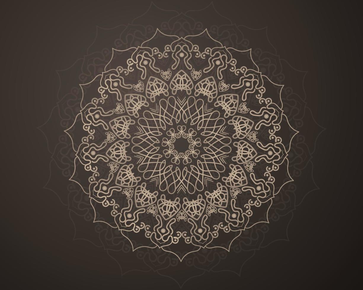 estampado de mandala bohemio, libro de color antiestrés, diseño de tatuajes oriental o indio, adorno islámico misterioso dibujado a mano para meditación o ilustración vectorial de yoga. color dorado vector