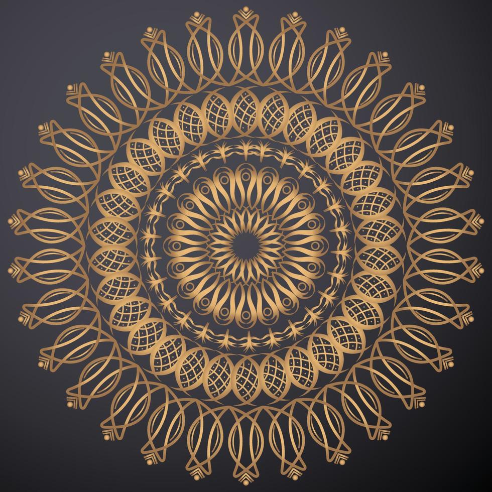 estampado de mandala bohemio, libro de color antiestrés, diseño de tatuajes oriental o indio, adorno islámico misterioso dibujado a mano para meditación o ilustración vectorial de yoga. color dorado vector