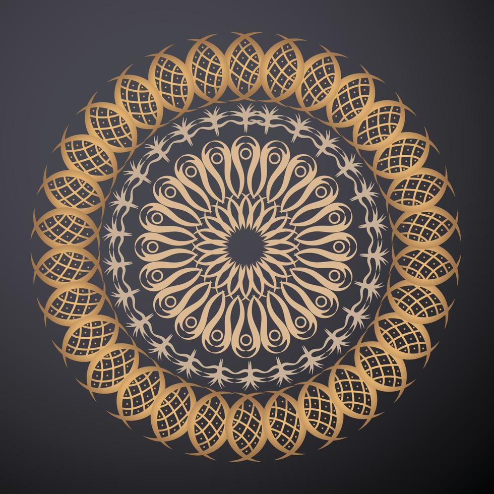 estampado de mandala bohemio, libro de color antiestrés, diseño de tatuajes oriental o indio, adorno islámico misterioso dibujado a mano para meditación o ilustración vectorial de yoga. color dorado vector