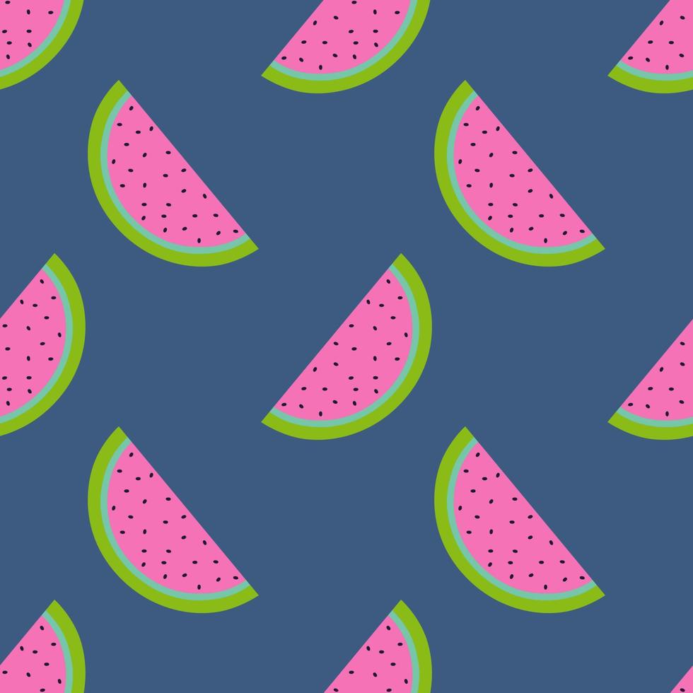 Slice watermelon seamless vector illustration pattern isolated on navy blue background. Design for use backdrop wallpaper all over fabric print and others.