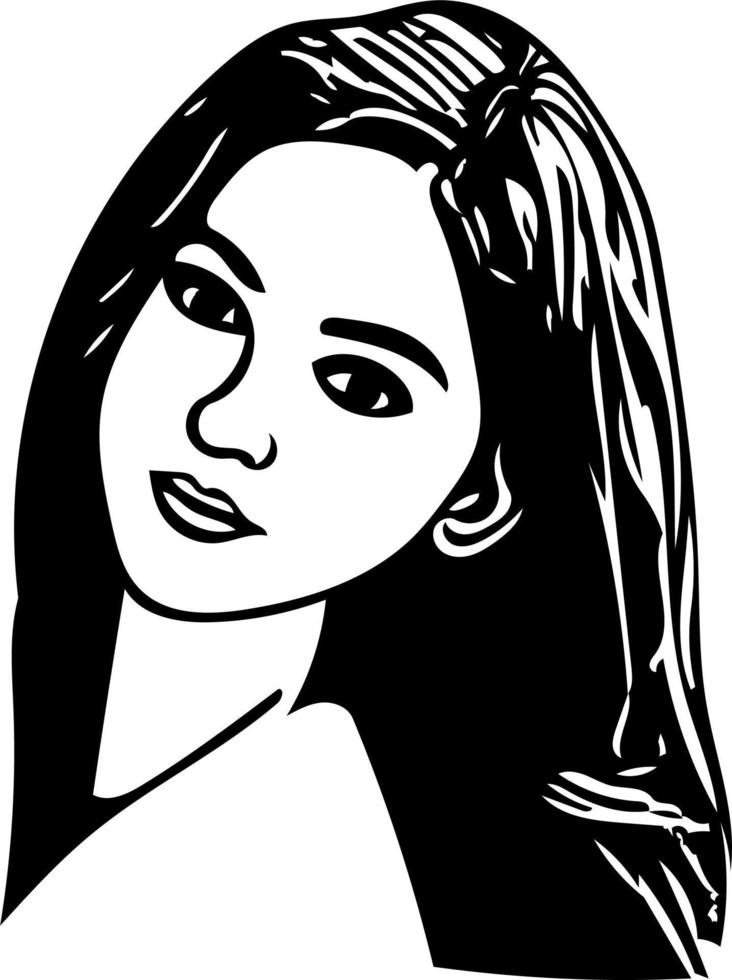 Beautiful Girls Face Line Illustration Art vector