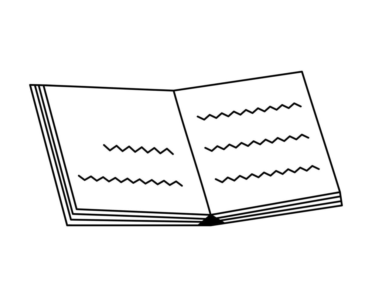 cuaderno abierto con hojas de letras, bloc de notas para notas en estilo garabato vector