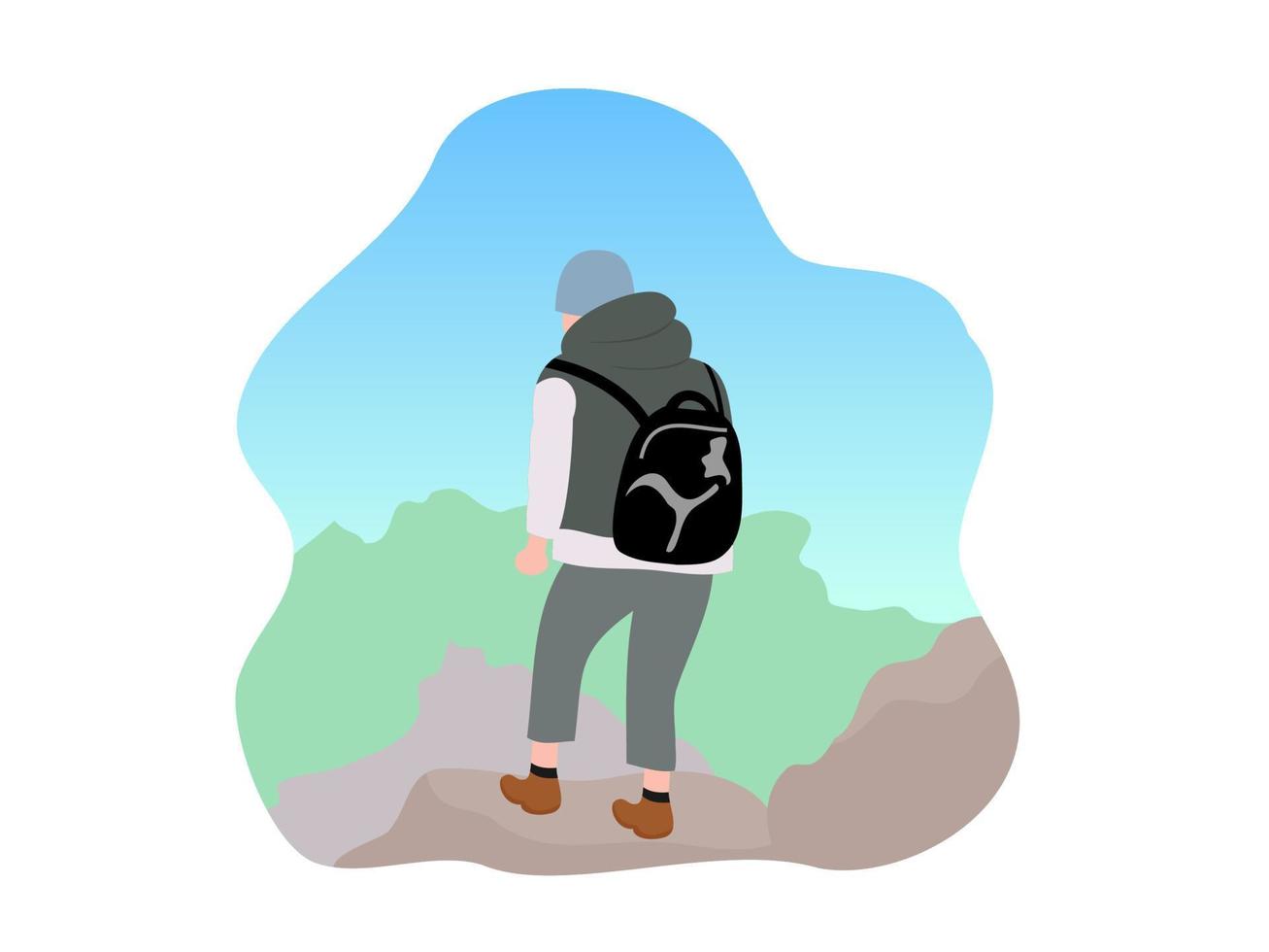 flat design mountain adventure man vector