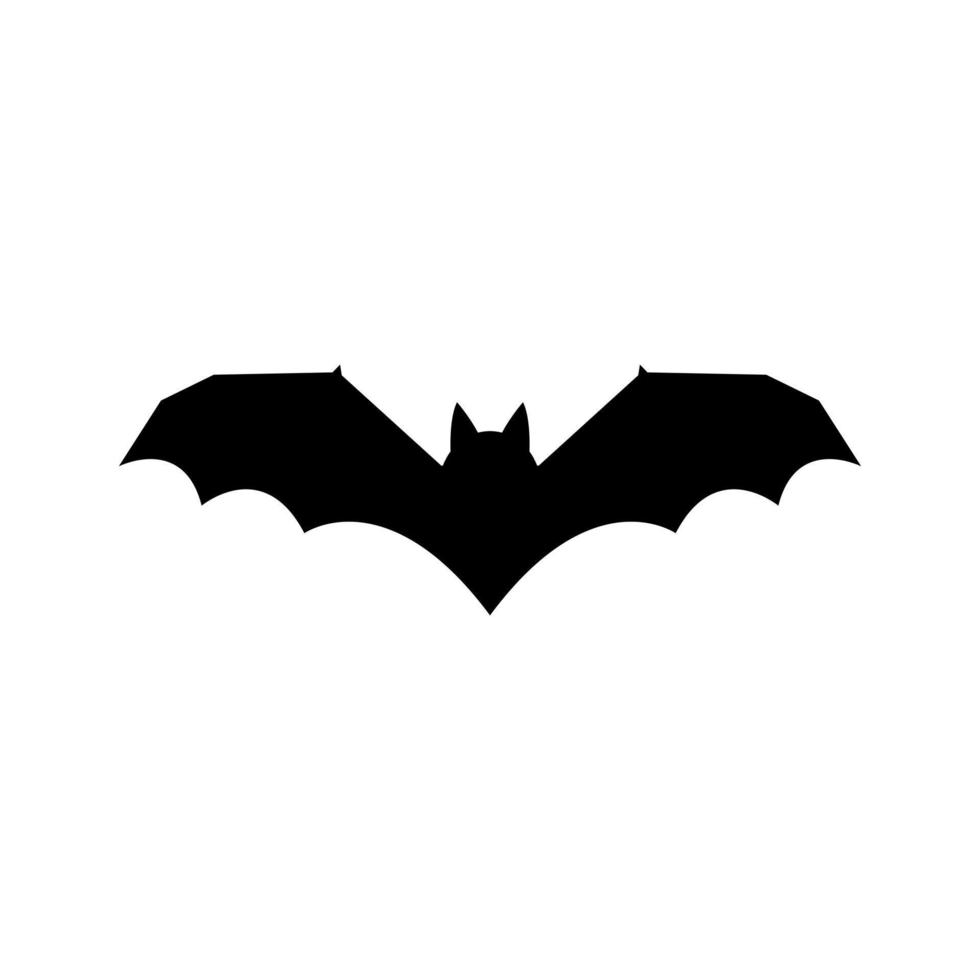 Flying bat silhouette. Sinister contours of vampire with spread wings. Black symbol of fear and vector halloween