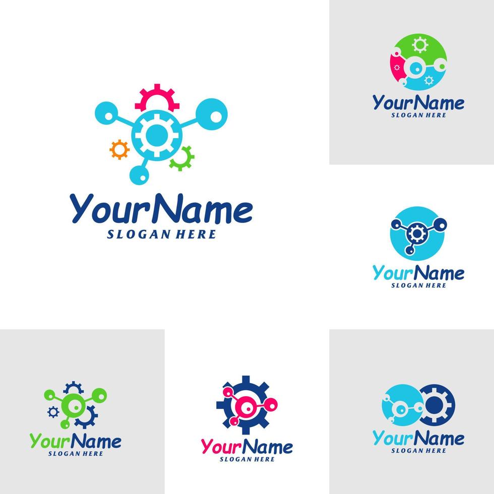 Set of Bio Tech Gear Logo Design Template. Bio Tech logo concept vector. Creative Icon Symbol vector