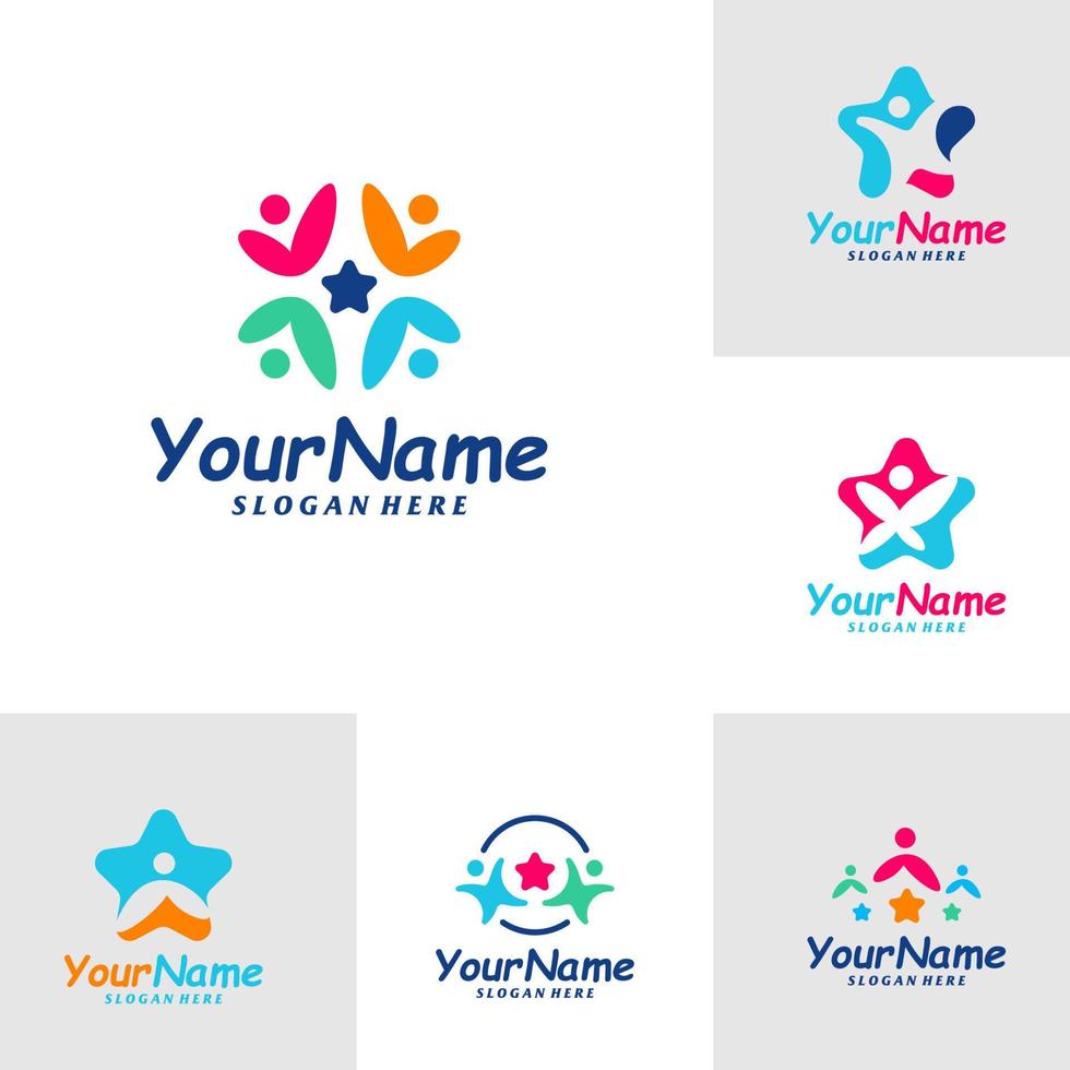 Set of Star Kids Logo Design Template. Child logo concept vector. Creative Icon Symbol vector