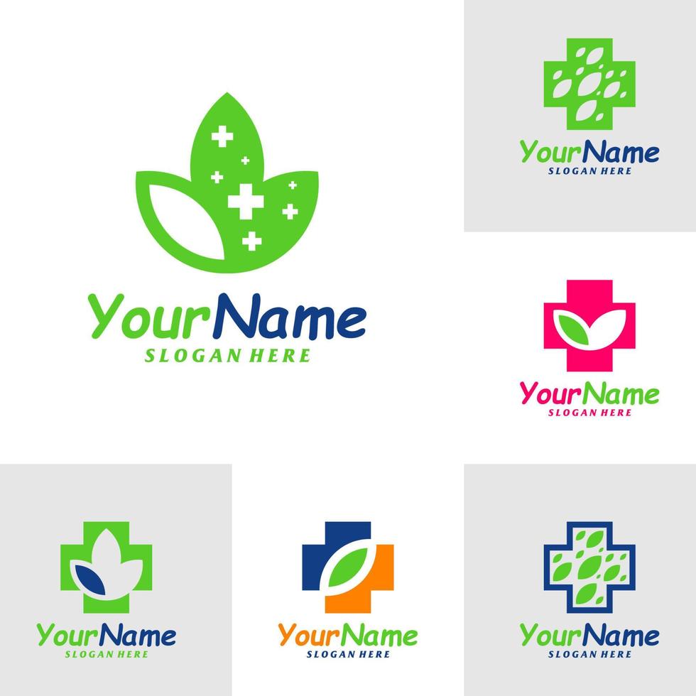 conjunto de plantilla de diseño de logotipo de salud natural. vector de concepto de logotipo de hoja de salud. símbolo de icono creativo