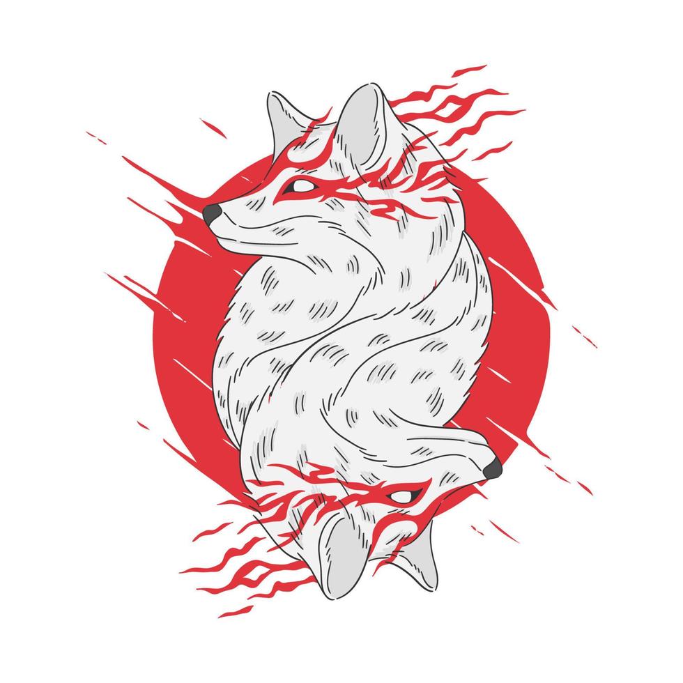 Ilustración de vector de lobo rojo y blanco