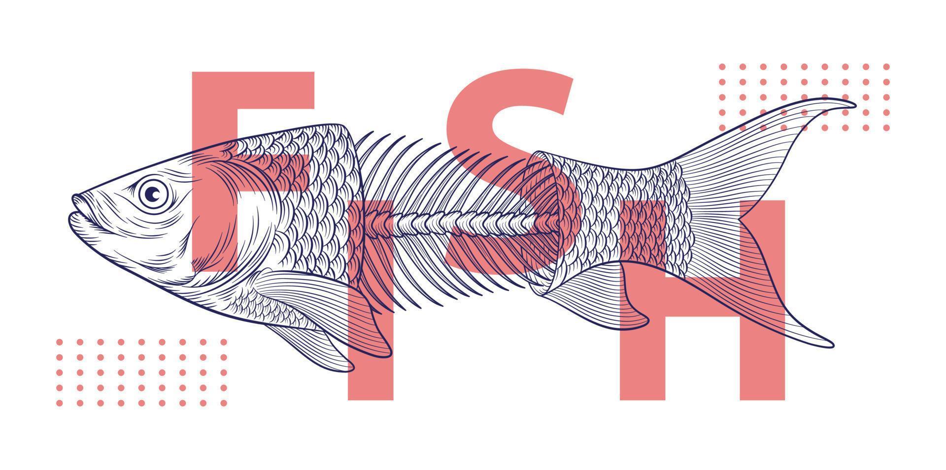 línea dibujada a mano ilustración de vector de espina de pescado