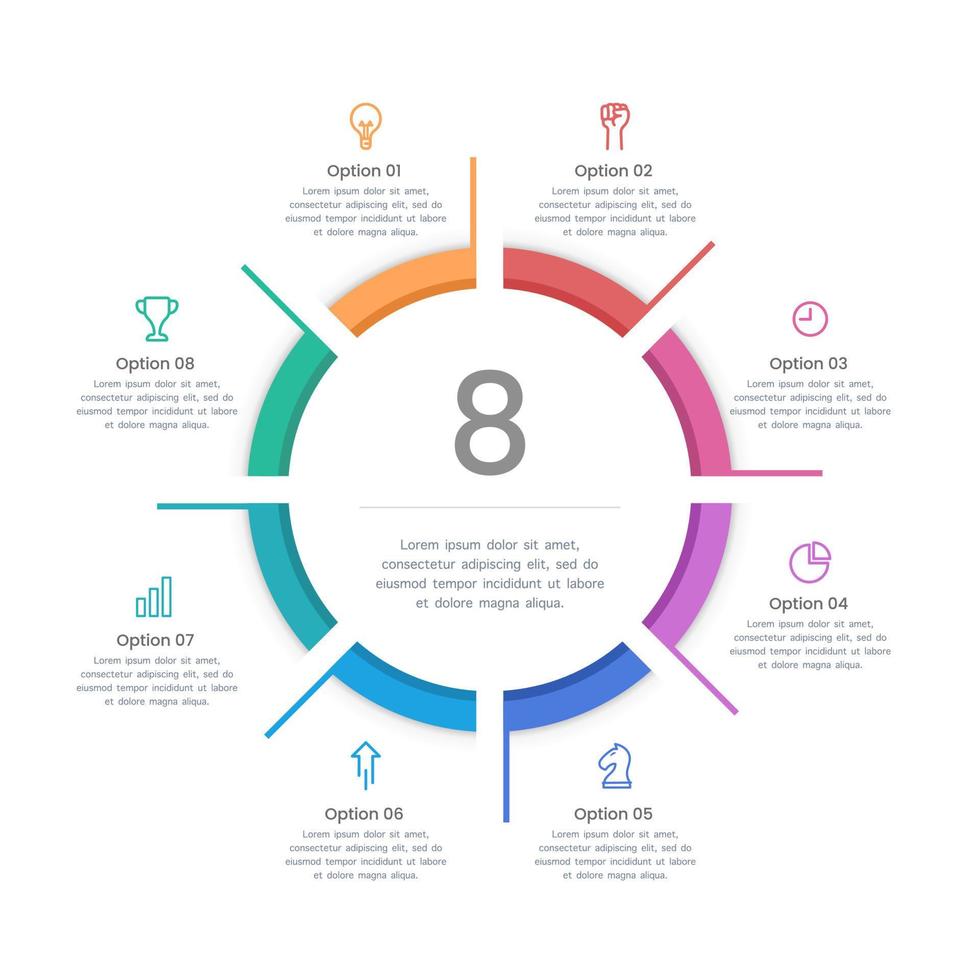 círculo infográfico 8 opciones para el éxito vector